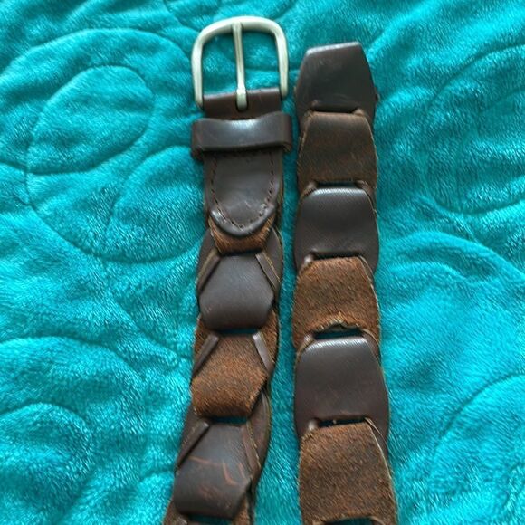 Leather and Suede Brown Belt with Brass Buckle - Picture 6 of 6